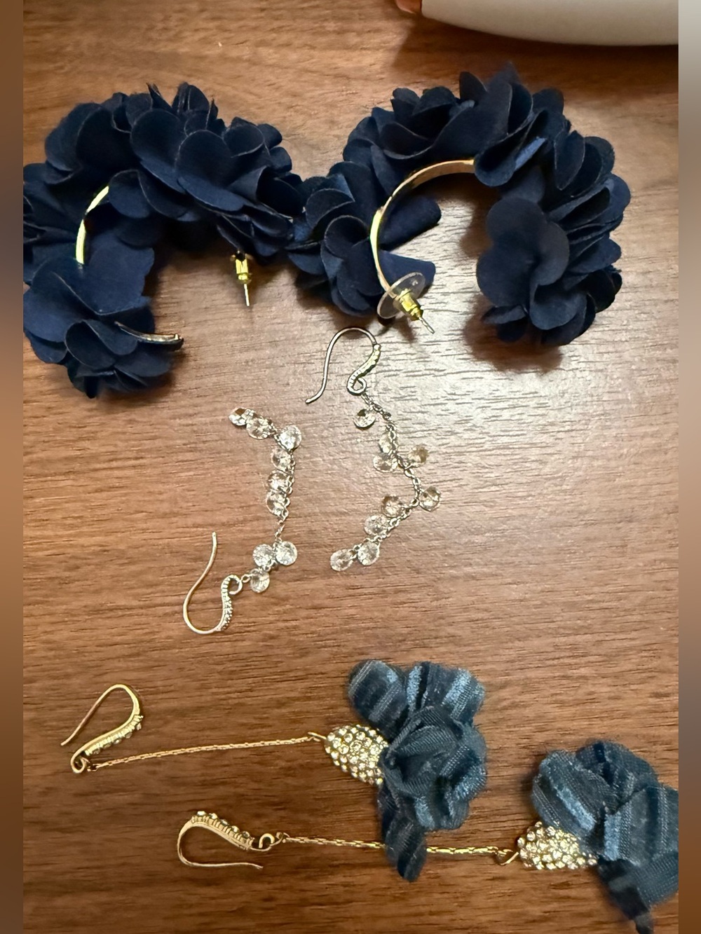 Navy Floral Statement Earrings Set
